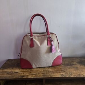 Prada Vintage Elegant Red and Cream Women's Handbag